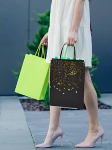 12 个小号黑色牛皮纸袋（8.27*5.91 英寸），烫金礼品袋带手柄，适用于派对、购物、生日、婚礼、圣诞节、情人节 - 黑色 - 查看 2