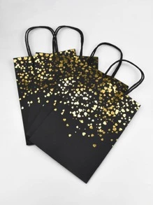 12 个小号黑色牛皮纸袋（8.27*5.91 英寸），烫金礼品袋带手柄，适用于派对、购物、生日、婚礼、圣诞节、情人节 - 黑色 - 查看 3