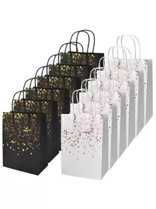 12pcs Small Black & White Kraft Paper Bag (8.27*5.91inch), Bronzing Paper Bag, Cowhide Gift Bag, Handle Party Bag, Shopping Bag, Birthday & Wedding Party Gift Bag Back To School Valentine Day