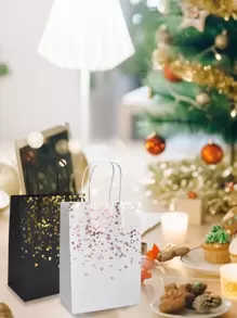 12pcs Small Black & White Kraft Paper Bag (8.27*5.91inch), Bronzing Paper Bag, Cowhide Gift Bag, Handle Party Bag, Shopping Bag, Birthday & Wedding Party Gift Bag Back To School Valentine Day