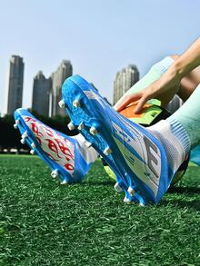 中性足球鞋(適合男士&女性),公司地面足球帶鉚釘耳釘,透氣戶外運動訓練鞋適用於成年人,情侶足球鞋 - 薄荷藍 - 查看 3