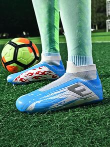 中性足球鞋(適合男士&女性),公司地面足球帶鉚釘耳釘,透氣戶外運動訓練鞋適用於成年人,情侶足球鞋 - 薄荷藍 - 查看 2