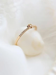 Stylever 1入組復古玫瑰戒指適合女士S925純銀女士們首飾類復古奢華夏天裝飾戒指精細首飾類禮品適合女孩適用於情侶定情戒指 - 金色 - 查看 3