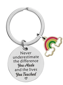 Slogan Graphic Round & Rainbow Charm Keychain