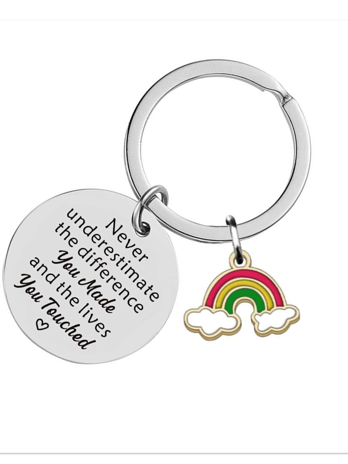 Slogan Graphic Round & Rainbow Charm Keychain