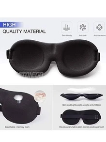 眼罩睡眠面罩超轻 3D 遮光休息放松舒适柔软夜间眼罩女士男士眼罩旅行小睡 Stonego 眼罩适用于卧室、旅行、办公室、学校 - 黑色 - 查看 2