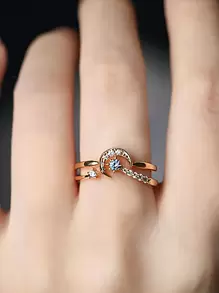 Stylever 1pc Star Moon Detachable Ring Set Ladies Jewelry For Women S925 Sterling Silver Retro Luxury Ring Fine Jewelry Gift For Couple Promise Ring Wedding Engagement Bridal Jewelry - Gold - View 4