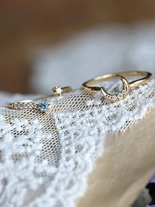 Stylever 1pc Star Moon Detachable Ring Set Ladies Jewelry For Women S925 Sterling Silver Retro Luxury Ring Fine Jewelry Gift For Couple Promise Ring Wedding Engagement Bridal Jewelry - Gold - View 5