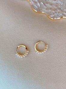 HuooNew Aretes De Plata Esterlina Con Decoración De Perlas Falsas