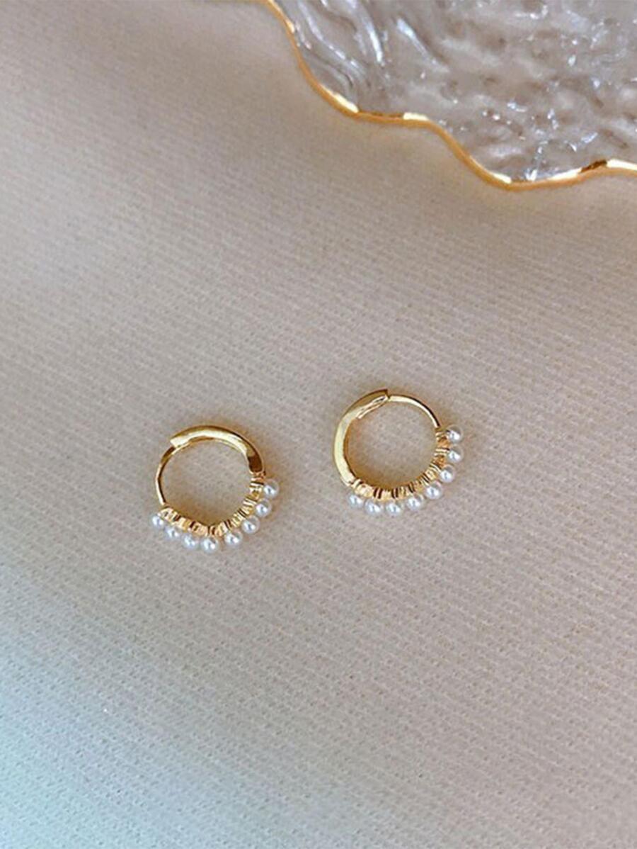 HuooNew Aretes De Plata Esterlina Con Decoración De Perlas Falsas