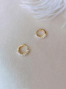 HuooNew Aretes De Plata Esterlina Con Decoración De Perlas Falsas