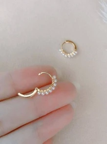HuooNew Aretes De Plata Esterlina Con Decoración De Perlas Falsas