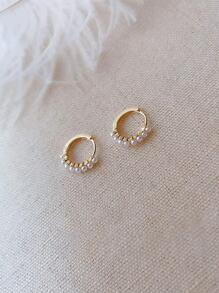 HuooNew Aretes De Plata Esterlina Con Decoración De Perlas Falsas