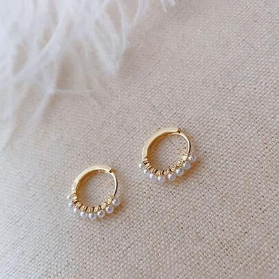 HuooNew 假珍珠裝飾純銀耳環