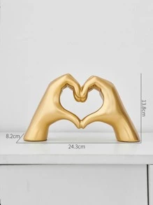 北歐風格心形手勢雕塑樹脂抽象手形愛情雕像婚禮家居客廳桌面裝飾品 - 金色 - 查看 2