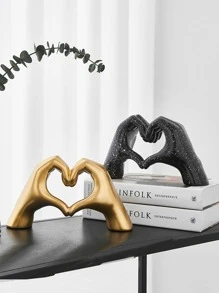 北歐風格心形手勢雕塑樹脂抽象手形愛情雕像婚禮家居客廳桌面裝飾品 - 金色 - 查看 3
