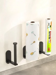 [短圓形款式] 不銹鋼衛浴廁所衛生紙架、廚房廚紙架、櫥櫃卷紙膜架,無需鑽孔固定 - 黑色 - 查看 2