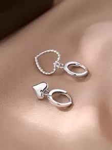 1對復古甜美不對稱中空心形耳環女士約會禮物 - 銀色 - 查看 5