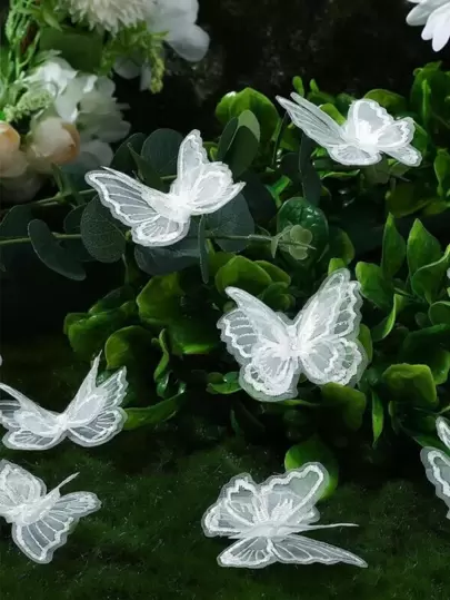 10 miếng ren bướm trắng thêu trang trí may vá thời trang và đa năng