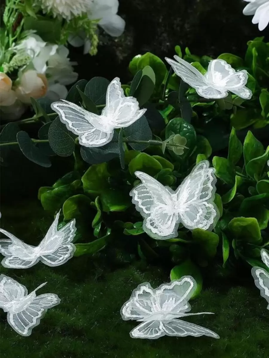 10 件时尚百搭白色蝴蝶蕾丝刺绣缝纫装饰 - 白色 - 查看 1