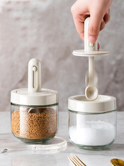 1pc Clear Spice Jar With Spoon