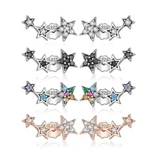 1對彩虹多種水晶星星耳釘純銀耳環適合女士訂婚 - 星星 - 查看 1