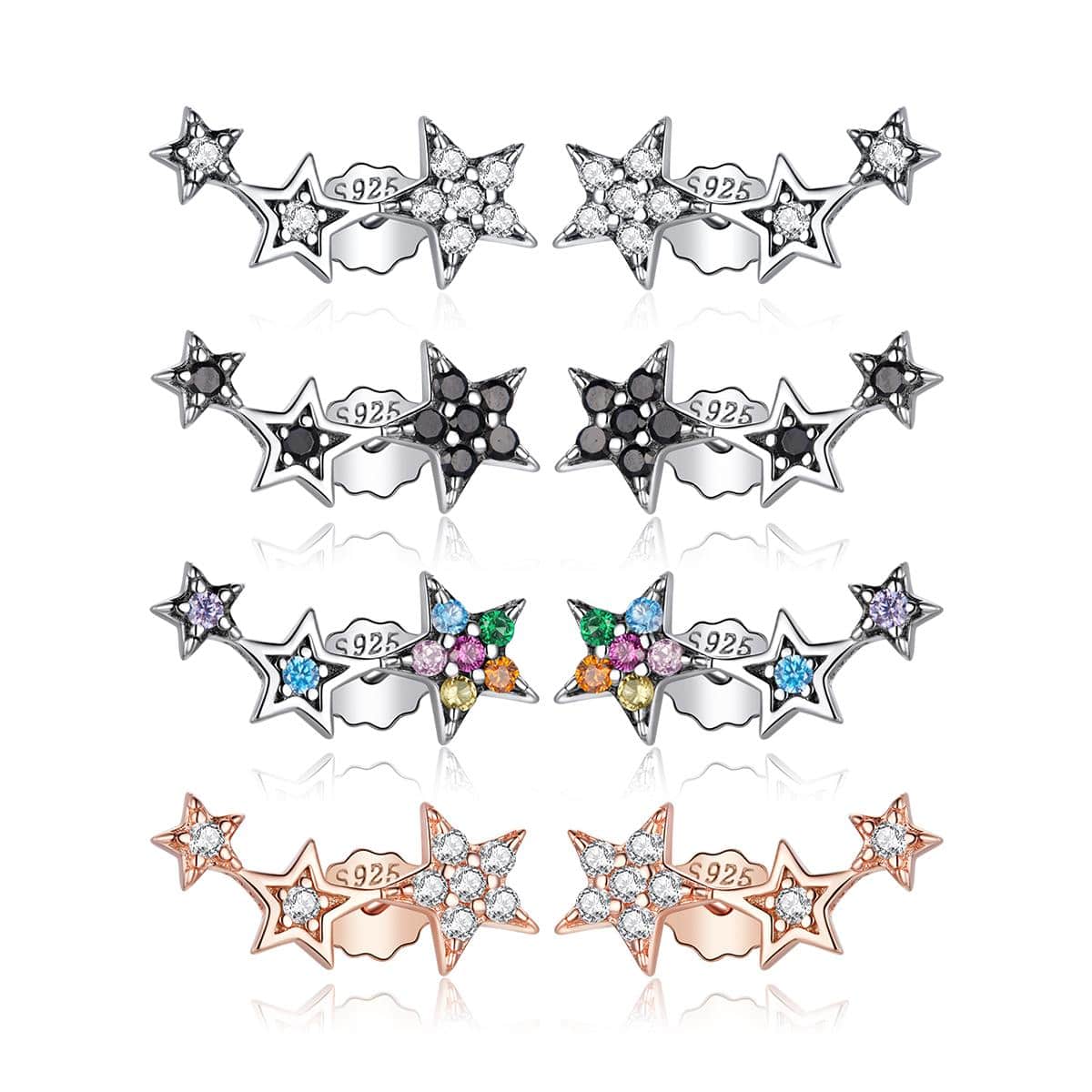 1對彩虹多種水晶星星耳釘純銀耳環適合女士訂婚 - 星星 - 查看 1