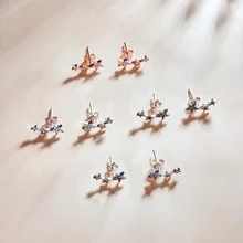 1對彩虹多種水晶星星耳釘純銀耳環適合女士訂婚 - 星星 - 查看 3