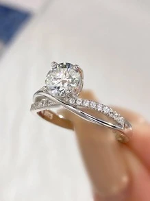 Newsoul 1個迷人的x型全永恆豪華1克拉莫桑石鑲嵌鑽戒,適用於禮品、訂婚、永恆的承諾戒指、925純銀d色鑽石單石戒指、婚禮珠寶、新娘珠寶 - 銀色 - 查看 6