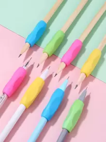 1set Random Color Silicone Pencil Grips, Pencil Holder, Pen Holder, Handwriting Aid Tool For Correcting Pencil Grip, School Supplies For Students - Multicolor - View 1