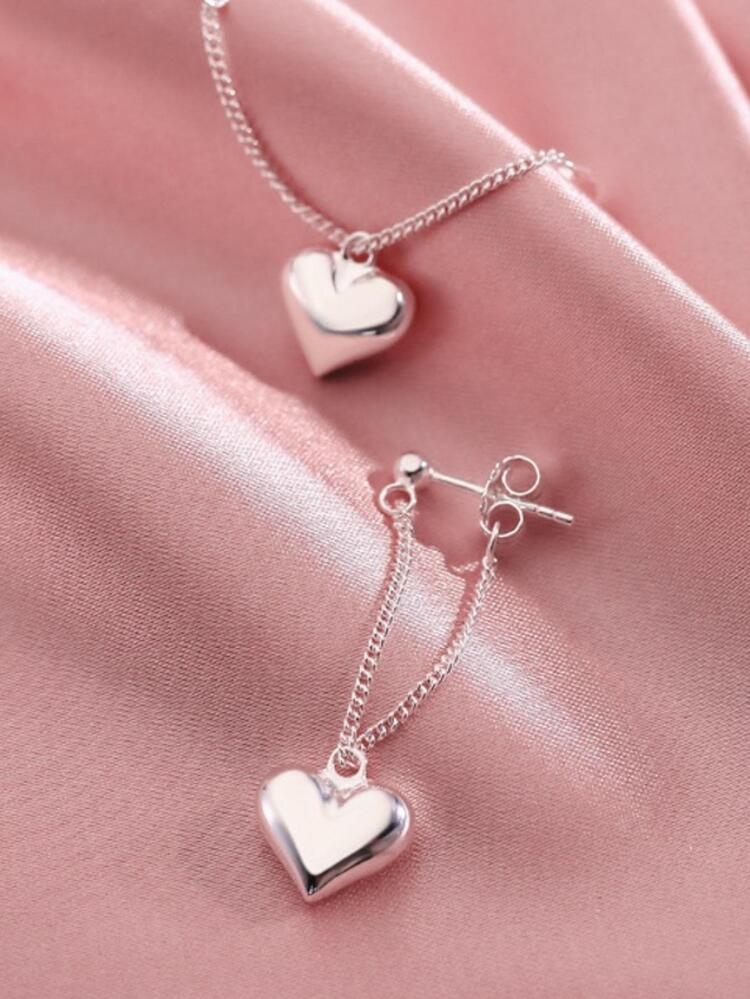 Pendientes largos con corazón - Plateado - Añade 2