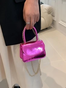 Laser Đeo vai/cầm tay/đeo chéo Mini Square Bag màu hồng - Hồng - Xem 4
