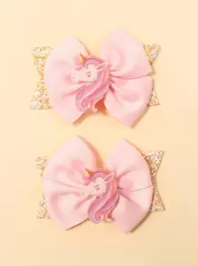 2个蝴蝶树脂亮片发夹，适合女孩和青少年 - 粉色 - 查看 4