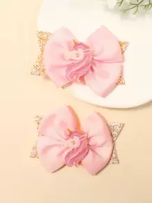 2个蝴蝶树脂亮片发夹，适合女孩和青少年 - 粉色 - 查看 3