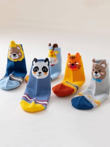 5 pares/paquete Calcetines de tripulación con dibujos animados de animales como panda, oso, jirafa, tigre, perro, rayas y colores contrastantes, para niños/bebés/infantes, aptos para otoño/invierno y todo el año, para uso diario, para Navidad