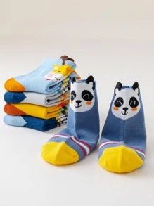 5 pares/paquete Calcetines de tripulación con dibujos animados de animales como panda, oso, jirafa, tigre, perro, rayas y colores contrastantes, para niños/bebés/infantes, aptos para otoño/invierno y todo el año, para uso diario, para Navidad