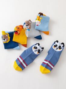 5 pares/paquete Calcetines de tripulación con dibujos animados de animales como panda, oso, jirafa, tigre, perro, rayas y colores contrastantes, para niños/bebés/infantes, aptos para otoño/invierno y todo el año, para uso diario, para Navidad