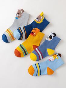 5 pares/paquete Calcetines de tripulación con dibujos animados de animales como panda, oso, jirafa, tigre, perro, rayas y colores contrastantes, para niños/bebés/infantes, aptos para otoño/invierno y todo el año, para uso diario, para Navidad