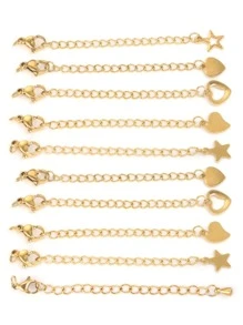 10pcs Stainless Steel Extended Tail Chain Lobster Clasp Tail Chain Bracelet Necklace Closing Extension Chain DIY Jewelry Making Accessories Bracelet Necklace - Yellow Gold - View 1