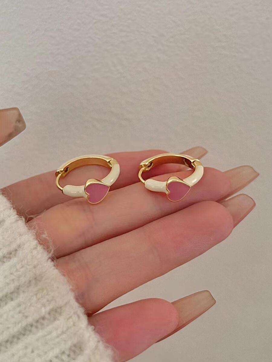 愛心裝飾圓耳環 - 彩色 - 查看 1