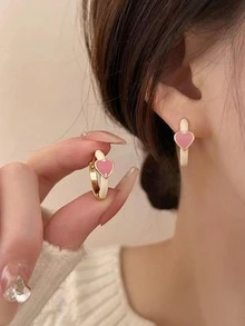 愛心裝飾圓耳環 - 彩色 - 查看 4