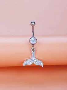 1入組合金水鑽頭美人魚尾巴肚臍指甲夏天不銹鋼肚臍環不銹鋼首飾類禮品適合男士時尚 - 銀色 - 查看 2