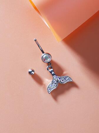 1Pc Alloy Water Drill Mermaid Tail Navel Nail Summer Stainless Steel Navel Ring Stainless Steel Jewelry Gift For Men Fashionable