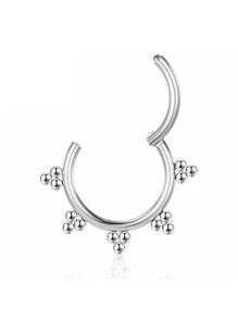 钛金属鼻环，圆形钛球焊接花朵鼻环，可植入式G23钛合金软骨耳环，精美饰品，鼻中隔铰链段个性化鼻环，时尚配饰，宽度8/10/12毫米 - 銀色 - 查看 5