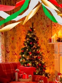 8 rollos rojo verde dorado blanco Navidad temático Papel crepe Serpentinas colgante telones de fondo Decoración mural para día festivo - Multicolor - Ver 4