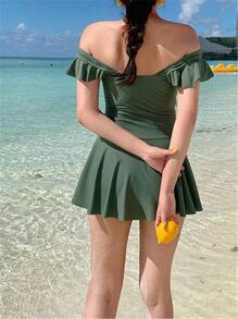 Mujeres Traje de baño de una pieza estilo falda 2024 Nuevo traje de baño de verano para cubrir la barriga y resaltar la figura