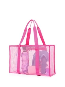 1 Túi Lưới Đi Biển Đa Năng Unisex Dài Dung Tích Lớn Túi Túi Mua Sắm Thích Hợp Cho Nữ Sinh Viên Du Lịch Ngoài Trời Kỳ Nghỉ Thể Thao Bãi Biển Thể Dục - Màu Hồng Tươi - Xem 5