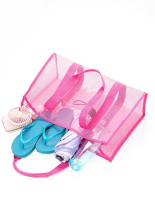 1 Túi Lưới Đi Biển Đa Năng Unisex Dài Dung Tích Lớn Túi Túi Mua Sắm Thích Hợp Cho Nữ Sinh Viên Du Lịch Ngoài Trời Kỳ Nghỉ Thể Thao Bãi Biển Thể Dục - Màu Hồng Tươi - Xem 3