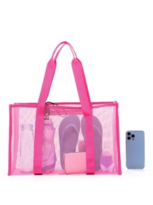 1 Túi Lưới Đi Biển Đa Năng Unisex Dài Dung Tích Lớn Túi Túi Mua Sắm Thích Hợp Cho Nữ Sinh Viên Du Lịch Ngoài Trời Kỳ Nghỉ Thể Thao Bãi Biển Thể Dục - Màu Hồng Tươi - Xem 6