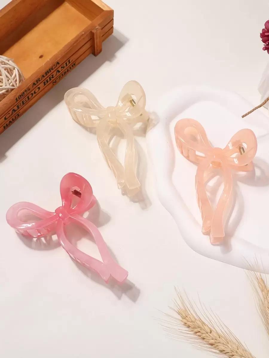 3 件装女士优雅蝴蝶结设计高端大号发夹适合后脑勺可爱粉色配饰情人节 - 彩色 - 查看 1